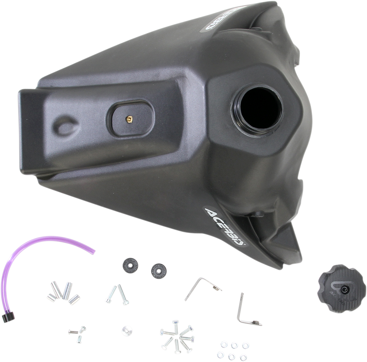 Black ACERBIS gas tank for Honda motorcycles, 3.1 gallon capacity, shown with mounting details and brand label.