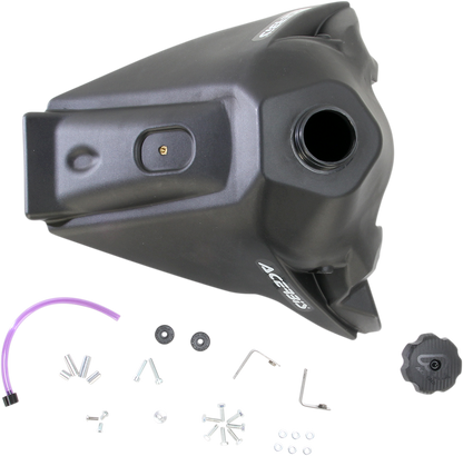 Black ACERBIS gas tank for Honda motorcycles, 3.1 gallon capacity, shown with mounting details and brand label.