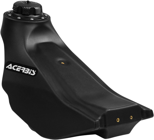 Black Acerbis gas tank for Yamaha motorcycles, 2.3-gallon capacity, shown from the body view.