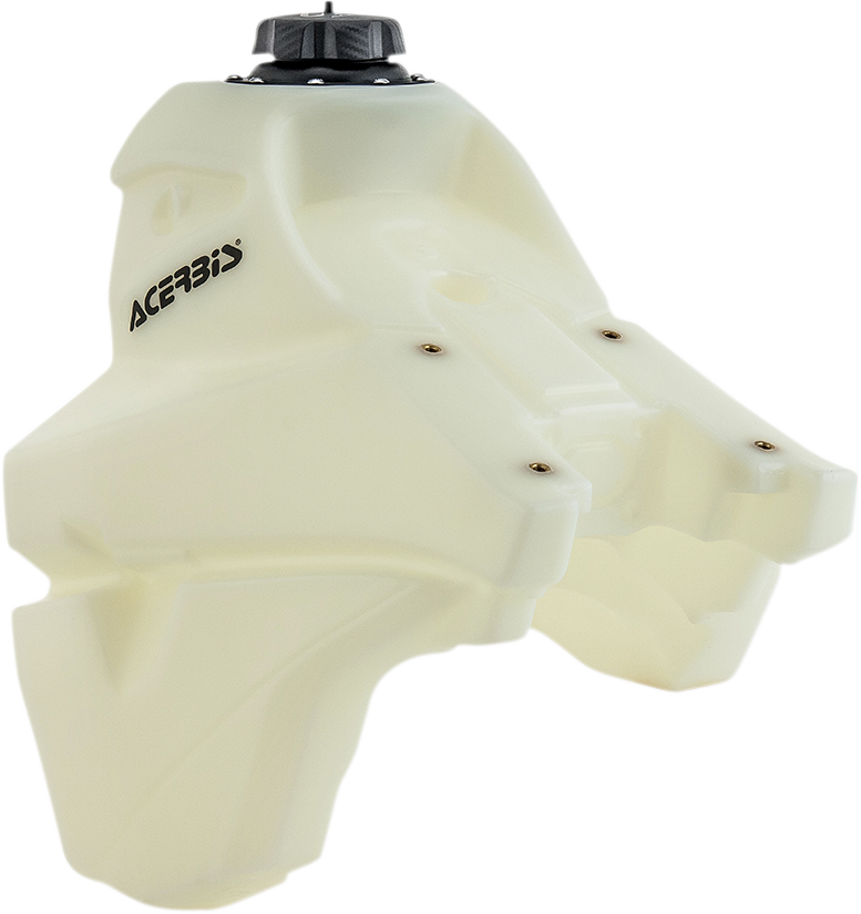 A natural-colored Acerbis gas tank for KTM motorcycles, 3.0 gallons, featuring a durable body design.