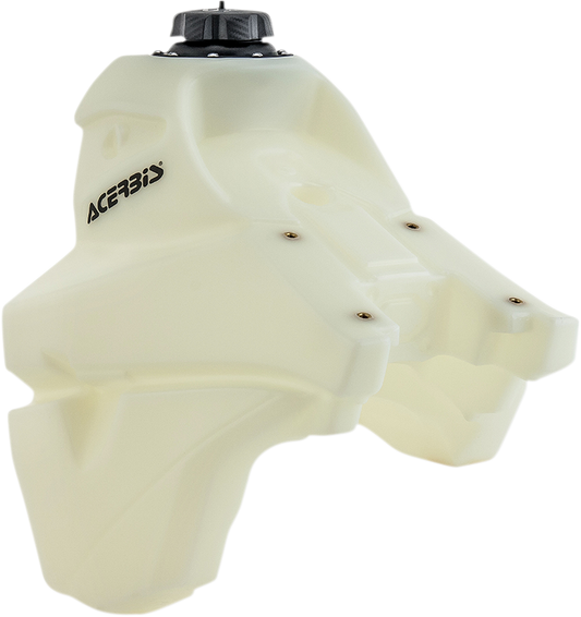 A natural-colored Acerbis gas tank for KTM motorcycles, 3.0 gallons, featuring a durable body design.