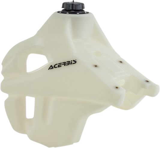 Acerbis natural gas tank for KTM, 3.9-gallon capacity, motorcycle body part with black and natural finish, designed for KTM bikes.