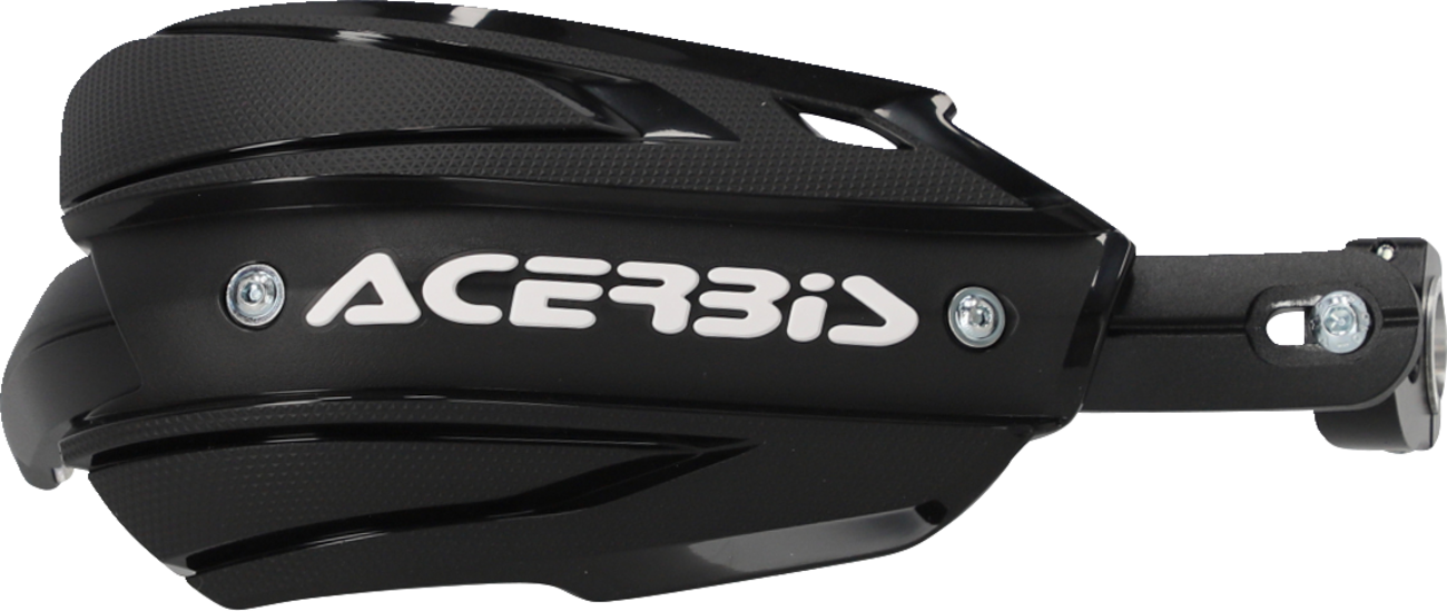 Acerbis Endurance X black and white motorcycle handguards attached to handlebars, designed for durable hand protection.