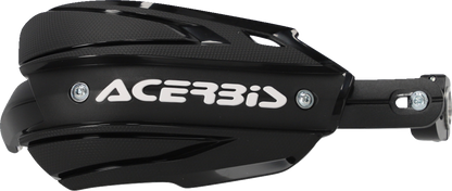 Acerbis Endurance X black and white motorcycle handguards attached to handlebars, designed for durable hand protection.