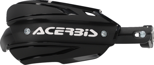 Acerbis Endurance X black and white motorcycle handguards attached to handlebars, designed for durable hand protection.