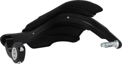Acerbis Endurance X black and white motorcycle handguards mounted on bike handlebars, providing protection for riders.
