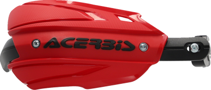 Acerbis Endurance X handguards in red and black mounted on a motorcycle handlebar, designed for Gas Gas bikes.