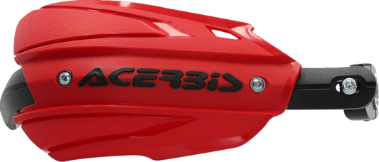 Acerbis Endurance X handguards in red and black mounted on a motorcycle handlebar, designed for Gas Gas bikes.
