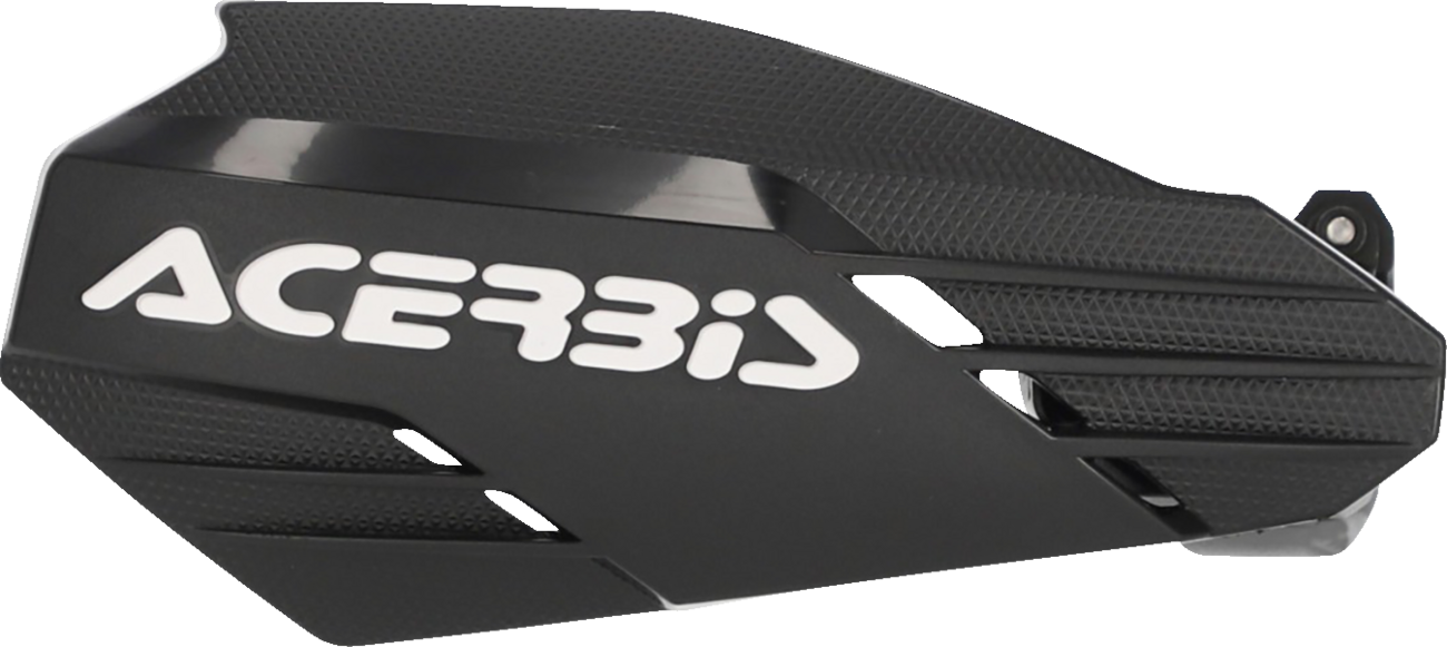 Acerbis Linear handguards in black and white mounted on motorcycle handlebars, providing protection and style.