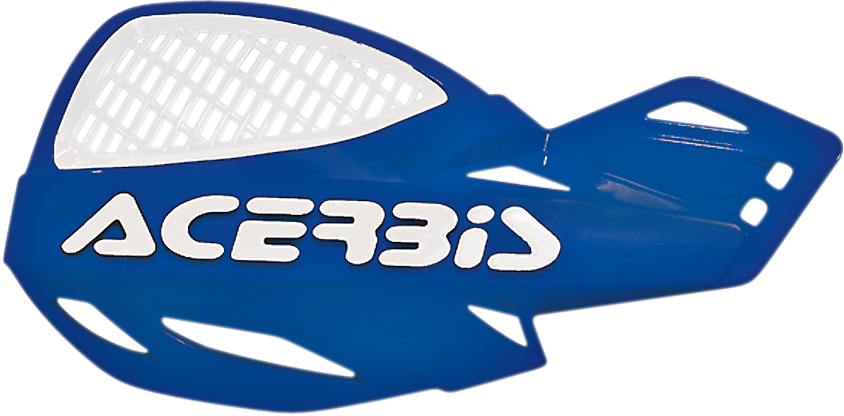 Blue ACERBIS Uniko vented handguards for motorcycle handlebars, featuring durable plastic construction and ventilation slots.