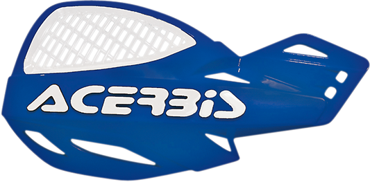 Blue ACERBIS Uniko vented handguards for motorcycle handlebars, featuring durable plastic construction and ventilation slots.