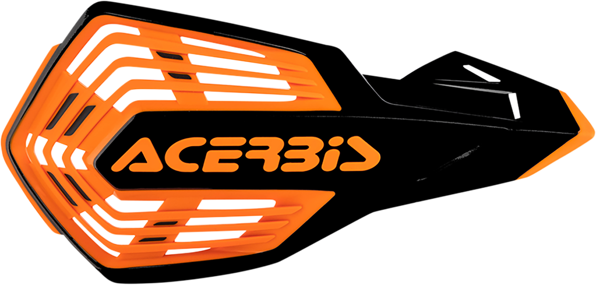 Acerbis X-Future Handguards in black and orange attached to a motorcycle handlebar for protection and style.