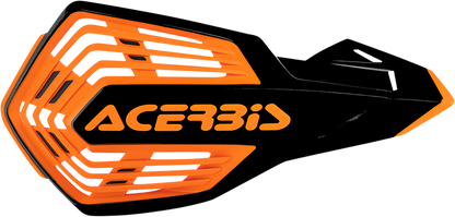 Acerbis X-Future Handguards in black and orange attached to a motorcycle handlebar for protection and style.