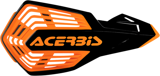 Acerbis X-Future Handguards in black and orange attached to a motorcycle handlebar for protection and style.