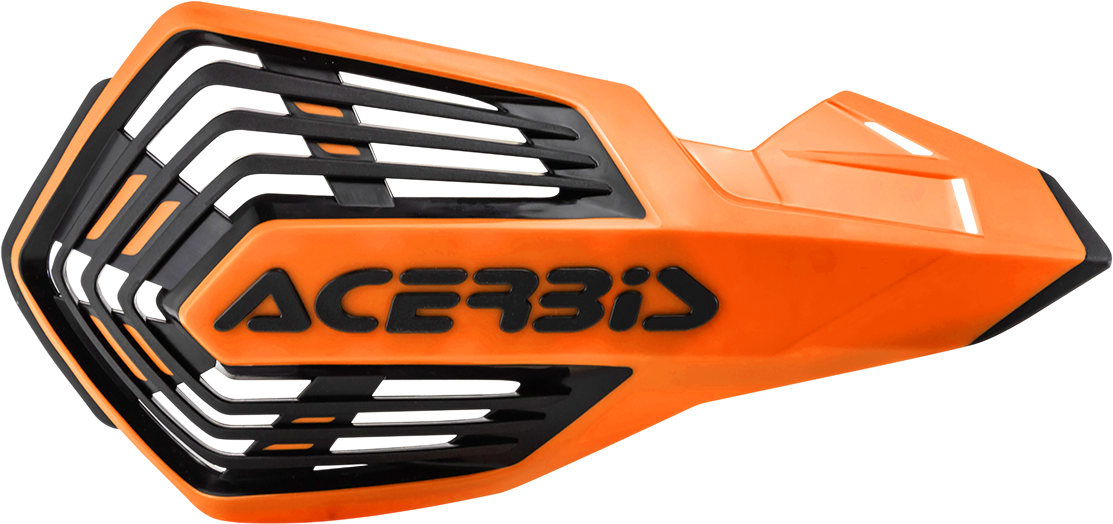 Acerbis X-Future Handguards in orange and black attached to motorcycle handlebars, providing protection and style.