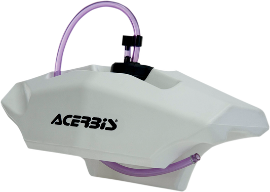 Acerbis handlebar auxiliary gas tank, 0.6 gallon capacity, mounted on a motorcycle handlebar, designed for added fuel storage.