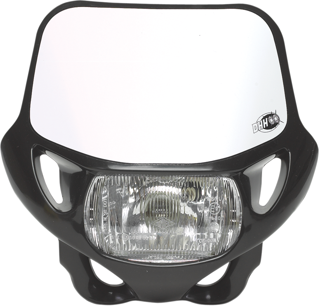 Black Acerbis headlight body for motorcycle, featuring a sleek design and durable construction for optimal visibility.
