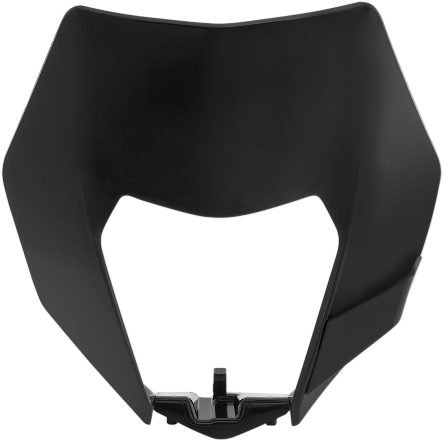 Black Acerbis headlight shell for motorcycle, designed by Bill's Exhausts, shown from the front with mounting points visible.