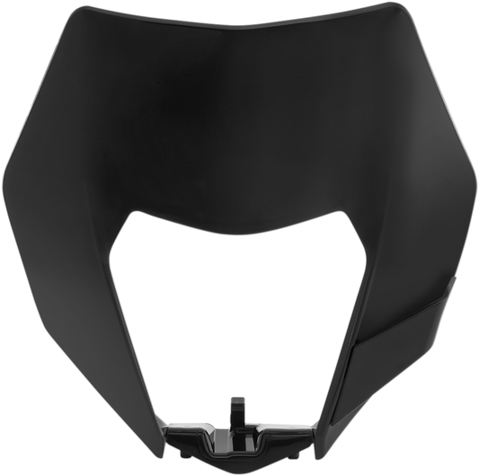 Black Acerbis headlight shell for motorcycle, designed by Bill's Exhausts, shown from the front with mounting points visible.