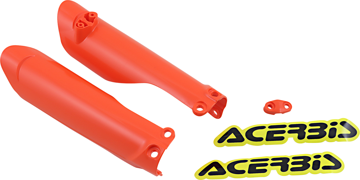 Acerbis lower fork covers for inverted forks in orange, designed for motorcycle front suspension, featuring the Acerbis branding.