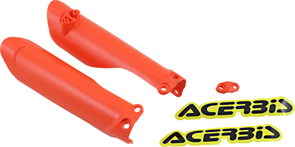 Acerbis lower fork covers for inverted forks in orange, designed for motorcycle front suspension, featuring the Acerbis branding.