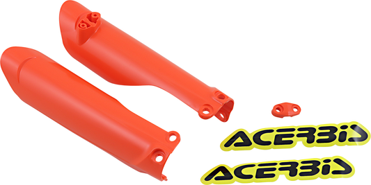 Acerbis lower fork covers for inverted forks in orange, designed for motorcycle front suspension, featuring the Acerbis branding.