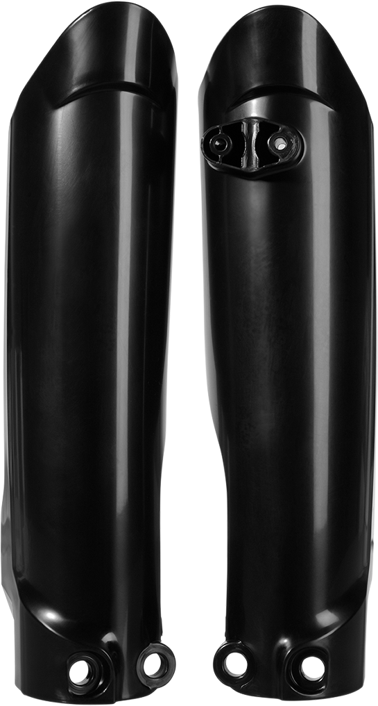 Acerbis black lower fork covers for inverted motorcycle forks, designed for durability and protection, shown on a bike.