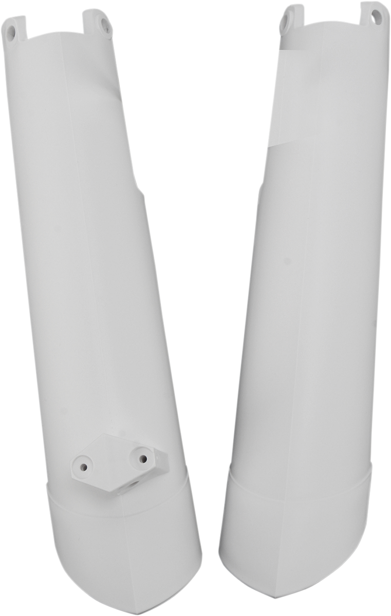 Acerbis lower fork covers for inverted forks in white, designed for 2015 SX, SXF, and XC models, by Bill's Exhausts.