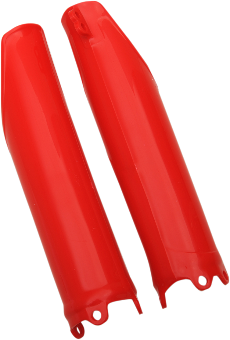 Red Acerbis lower fork covers for motorcycle body protection, designed for durability and style.