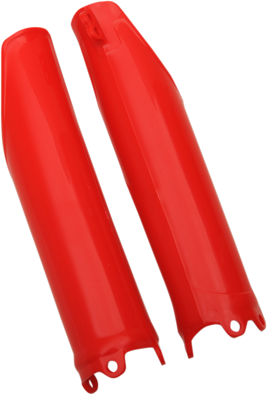 Red Acerbis lower fork covers for motorcycle body protection, designed for durability and style.
