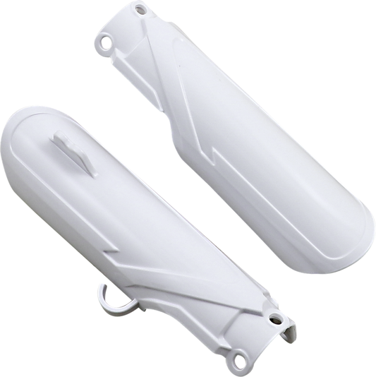 Acerbis lower fork covers in white, designed for motorcycle suspension protection, displayed on a body component with product code 2726680002
