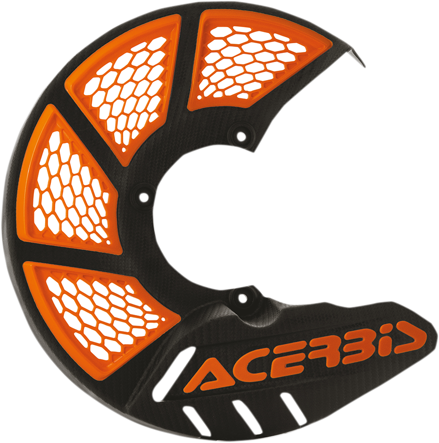 Acerbis Mini X-Brake Disc Cover in black and orange, designed for motorcycle protection, displayed on a body part.