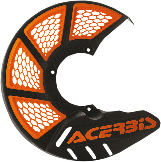 Acerbis Mini X-Brake Disc Cover in black and orange, designed for motorcycle protection, displayed on a body part.
