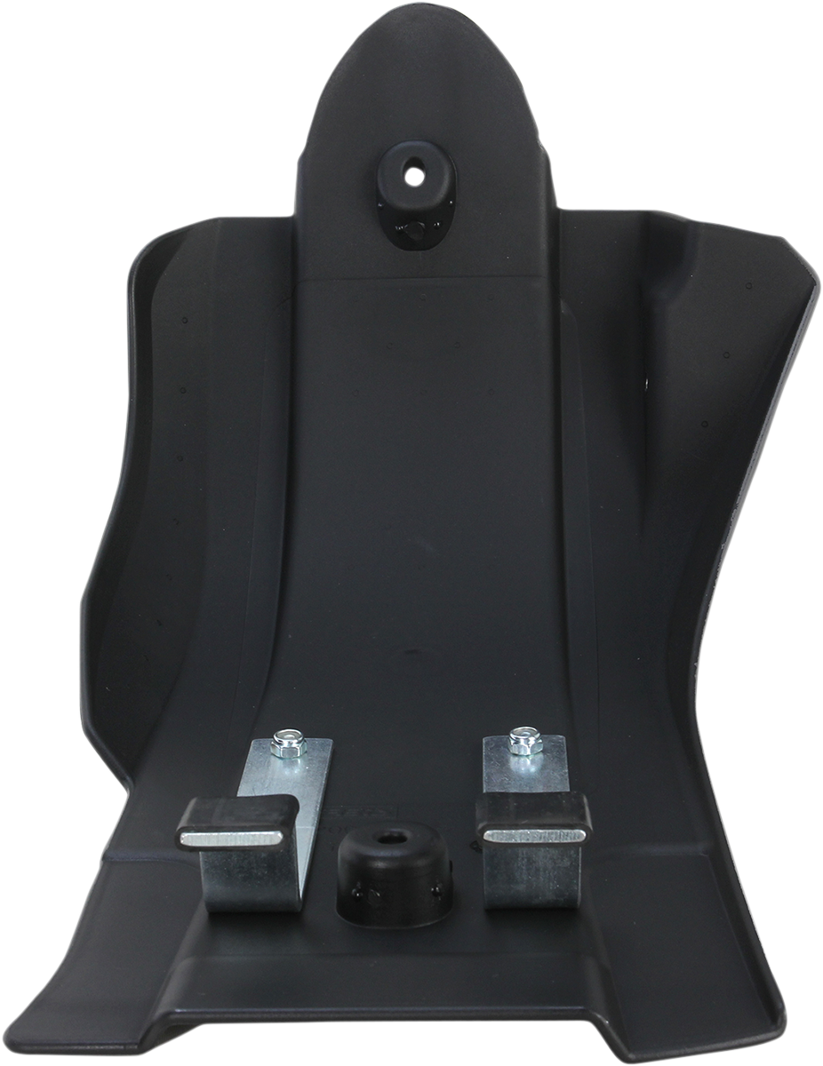 Acerbis MX skid plate in black, designed for durable motorcycle protection, mounted on a bike frame with visible mounting points.