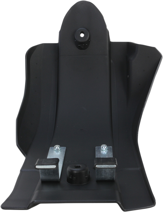 Acerbis MX skid plate in black, designed for durable motorcycle protection, mounted on a bike frame with visible mounting points.