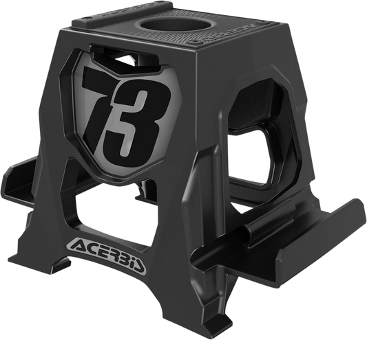 Acerbis black phone stand resting on a flat surface, showcasing its sleek design and sturdy body for secure phone support.