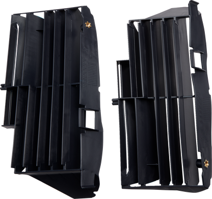 Dark blue Acerbis radiator louvers for Yamaha YZ450F 2023 motorcycle, shown installed on the bike's body.