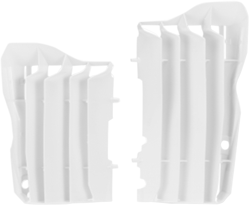 White ACERBIS radiator louvers for CRF 450 motorcycle, body protection part with vented design, by Bill's Exhausts.