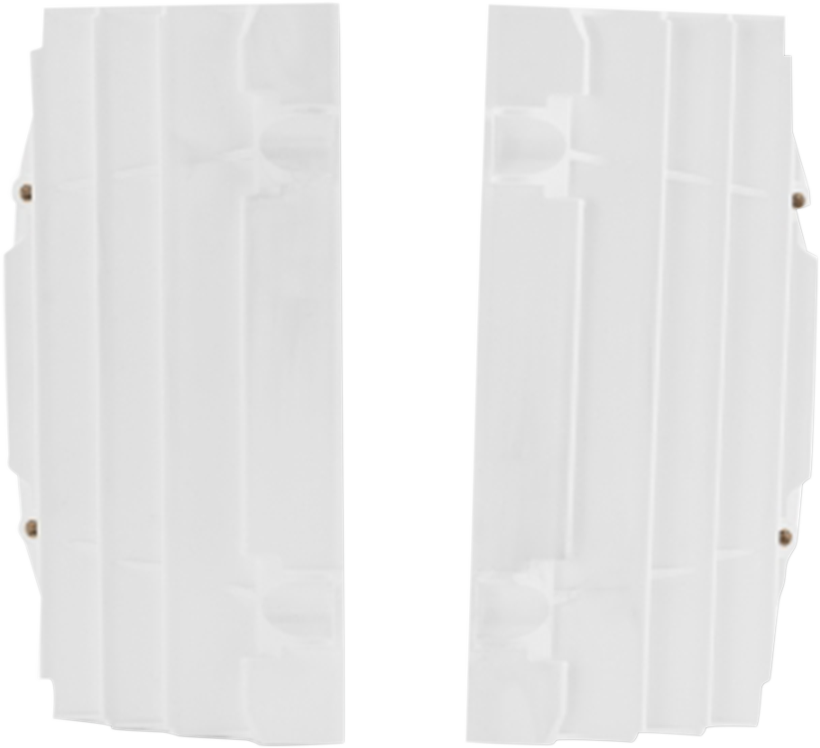 White ACERBIS radiator louvers for Husqvarna and KTM motorcycles, designed for body protection and style.