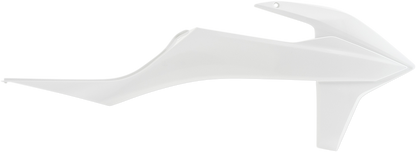 Acerbis OEM white radiator shroud for motorcycle, designed for body protection and style, with vent openings visible.