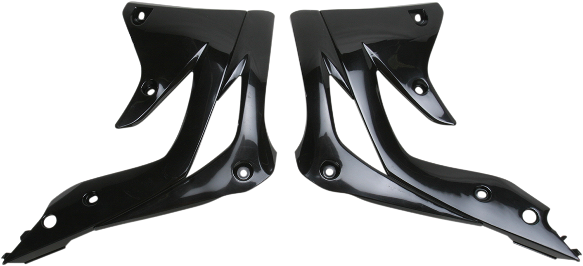 Black Acerbis radiator shrouds for motorcycle body, designed for durability and style, by Bill's Exhausts.