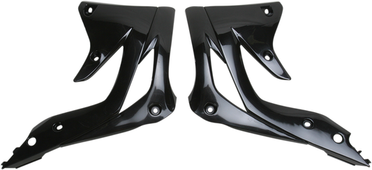 Black Acerbis radiator shrouds for motorcycle body, designed for durability and style, by Bill's Exhausts.