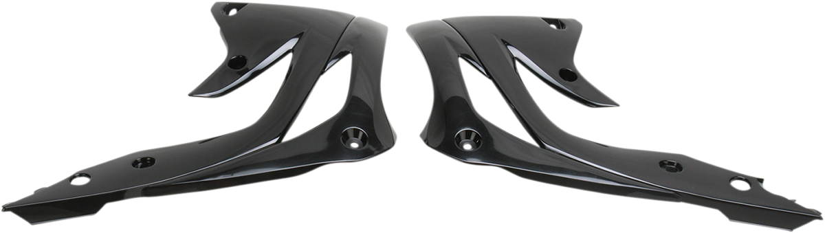 Black ACERBIS radiator shrouds for motorcycle body, designed for durability and style, by Bill's Exhausts.