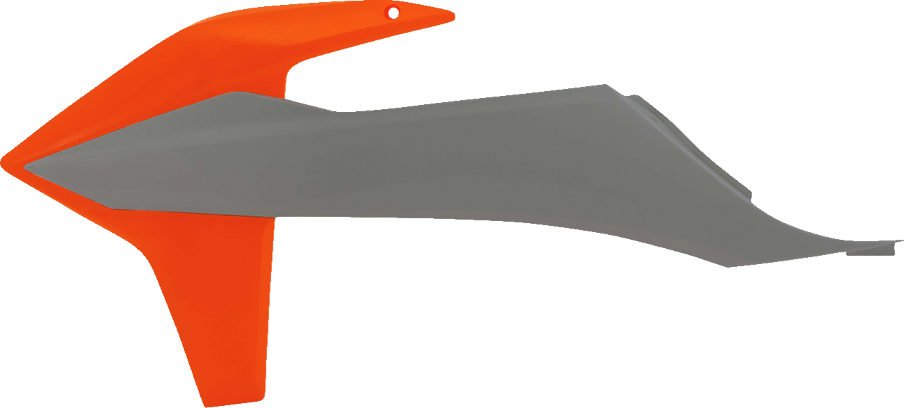 Gray and orange Acerbis radiator shrouds for motorcycle, featuring sleek body design and durable construction.