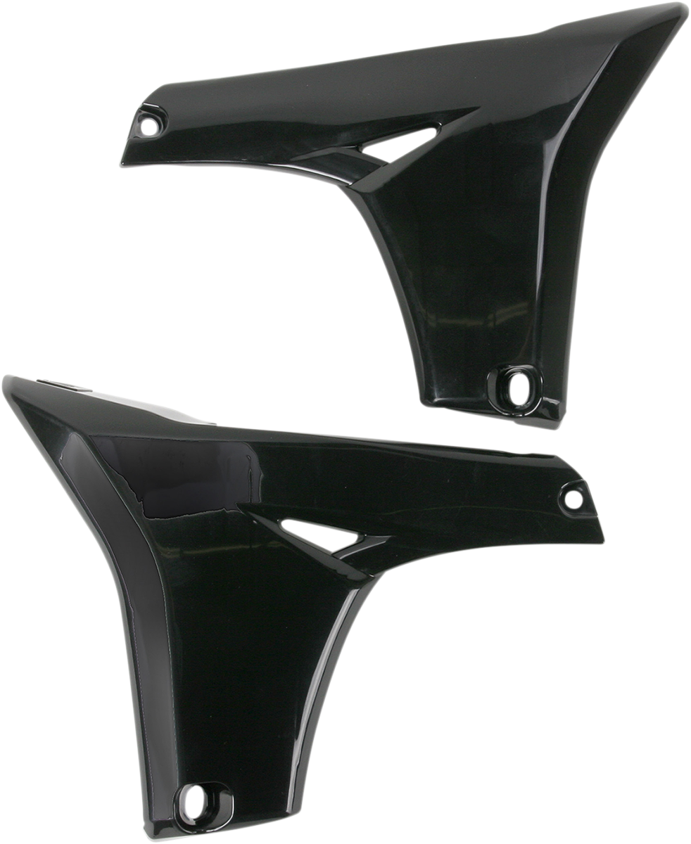 Black Acerbis radiator shrouds for lower body, designed for motorcycle cooling system, by Bill's Exhausts.