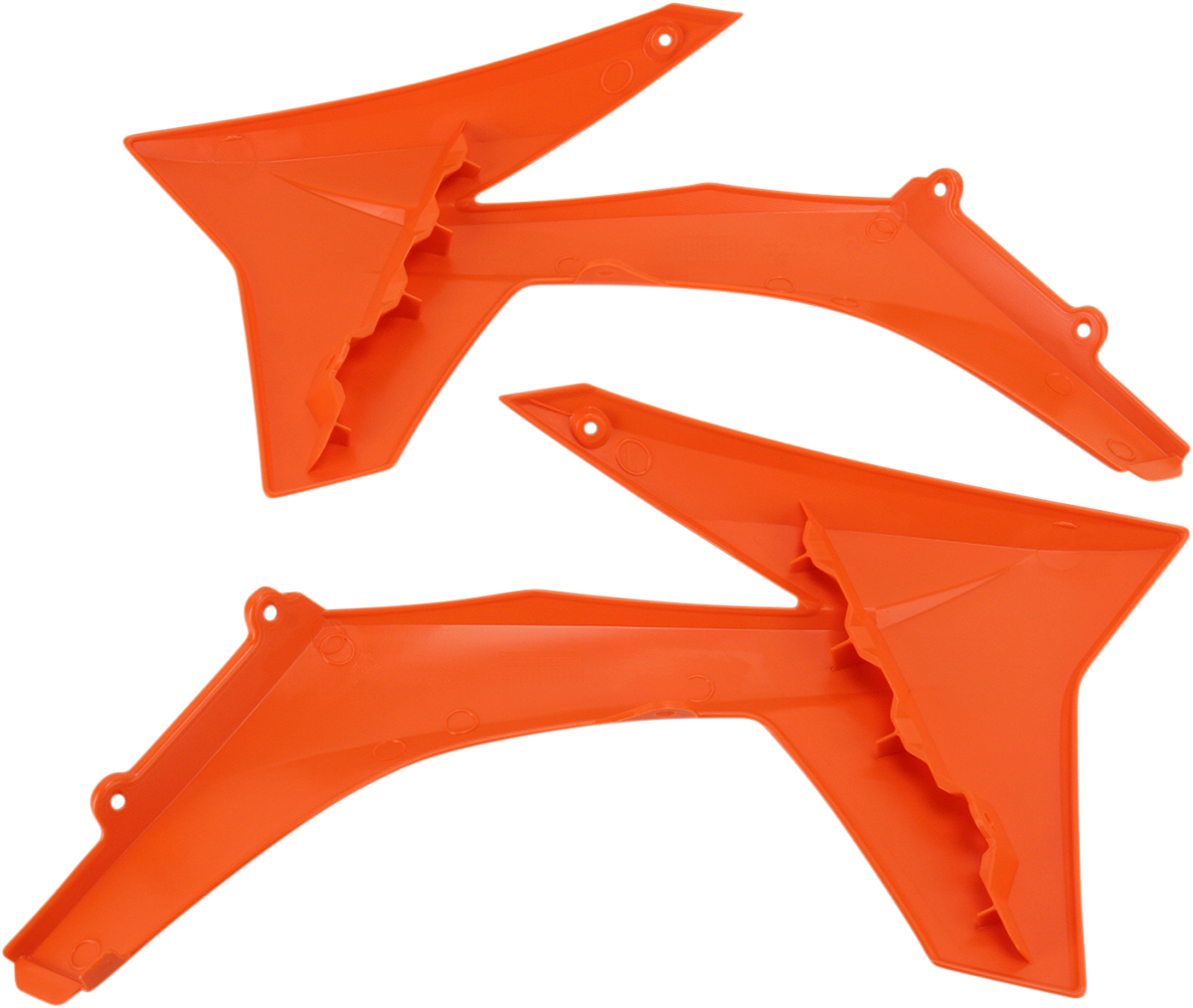 Orange Acerbis radiator shrouds for motorcycle, featuring durable body design from Bill's Exhausts, model 2205440237.