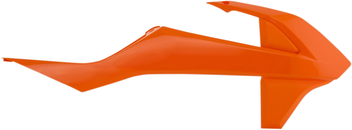 Orange Acerbis radiator shrouds for motorcycle, designed as body parts, with detailed mounting points and vibrant color.