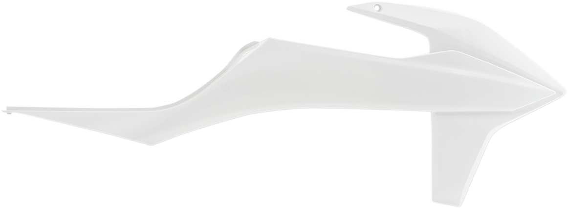 A white Acerbis radiator shroud for motorcycle body, with detailed design and brand identification, on a neutral background.