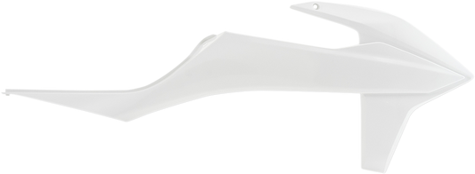 A white Acerbis radiator shroud for motorcycle body, with detailed design and brand identification, on a neutral background.