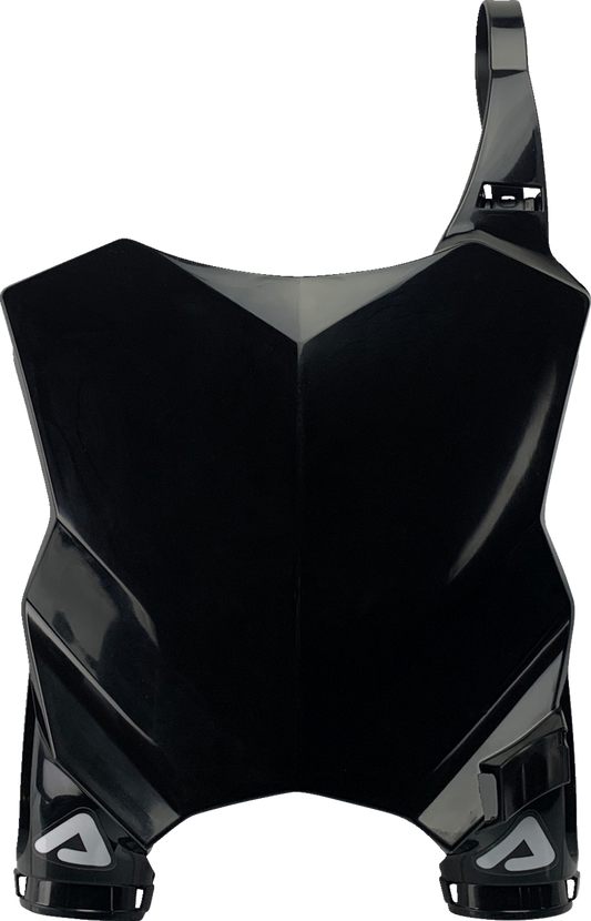Acerbis Raptor black number plate for motorcycle body, featuring bold graphics and mounting holes for easy installation.
